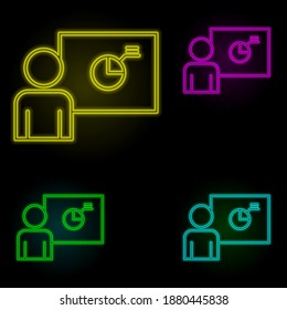 Diagramm Präsentation neon Farbe gesetzt Symbol. Einfache dünne Linie, Umrissvektor für Unternehmensorganisationssymbole für i und ux, Website oder mobile Anwendungen