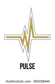 Chart of the pulse. Impulse logo.Cardiogram yellow with a black outline. Abrupt angular line of the pulse.