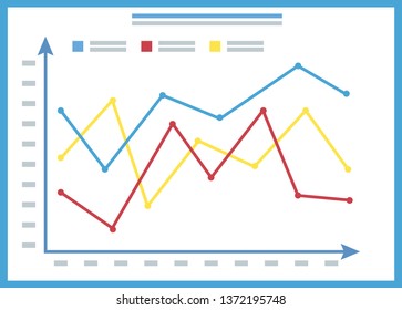 Chart report, colorful lines and arrows, template of graph on board, statistic data, infochart on white, presentation icon, information symbol vector