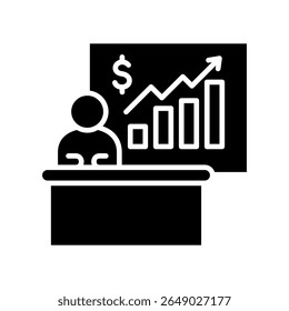 Chart Report glyph icon, use for journalist, broadcasting, education, news and media UI, UX kit, app and web development, digital or print.