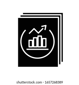 El gráfico informa de icono negro, ilustración conceptual, símbolo plano vectorial, signo de glifo.