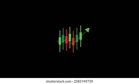 Chart of the rise of trading with candles for the analysis simple on black ground.