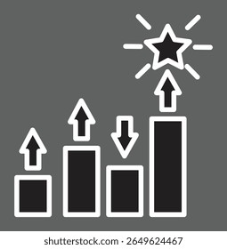 Chart with rising star icon showing SEO performance uplift or keyword growth with transparent background