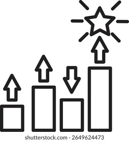 Chart with rising star icon showing SEO performance uplift or keyword growth with transparent background