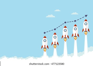 Chart with rockets. Business concept. Vector illustration