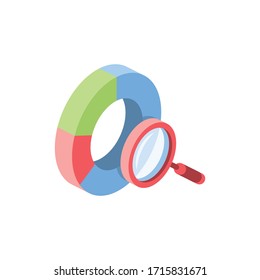 Chart search magnifier. Vector 3d isometric, color web icon, new flat style. Creative illustration design, isolated graphic idea for infographics.