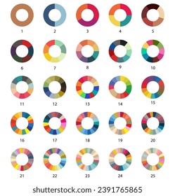 Chart segments collection. Sections and slices pack. Vector illustration. Fractions Pie Geometry Mathematical Vector Illustration. Circles divided into parts from 1 to 24. 