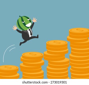 The chart showing the business of the man keeps growing, vector illustration