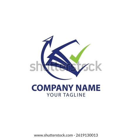 chart in side circle with check mark for accounting stock market analytic vector logo design template