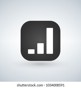 Chart simple icon over black app button. Report graph or Sales growth sign. Analysis and Statistics data symbol. Vector illustration.