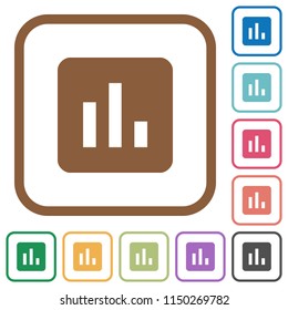 Chart simple icons in color rounded square frames on white background