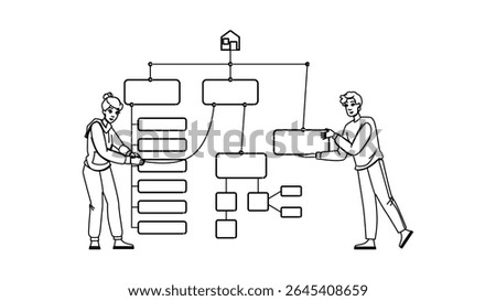 chart sitemap vector. site flowchart, organization ux, flow web chart sitemap character. people black line pencil drawing illustration