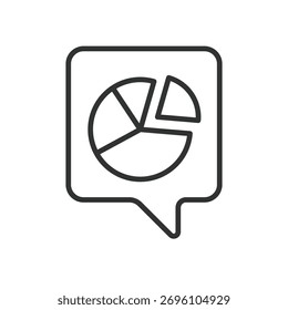Gráfico de ícone de balão de fala em design de linha. gráfico, fala, bolha, diagrama, pizza, conversação, análise no vetor de fundo branco. Ícone de traçado editável da bolha de fala do gráfico
