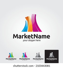 Chart stats and key logo template. Market success vector design. Growth graph illustration