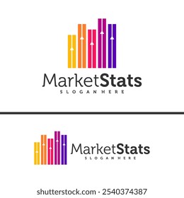 Modelo de logotipo de estatísticas do gráfico. Projeto vetorial de sucesso de mercado. Ilustração do gráfico de crescimento