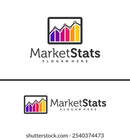 Modelo de logotipo de estatísticas do gráfico. Projeto vetorial de sucesso de mercado. Ilustração do gráfico de crescimento