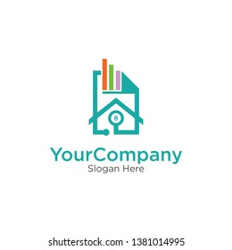 Chart stats on arrow as growth economy and home illustration, market success, economy increase logo design, growth graph illustration - Vector