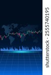A chart of stock market crypto candlesticks on a dark background. Analysis of investment trading in the field of cryptocurrencies, stocks and forex. Vector illustration