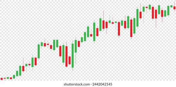 A chart of stock market crypto candlesticks on a white background. A chart with green-red candlesticks. Analysis of investment trading in the field of cryptocurrencies, stocks and forex. Vector EPS 10