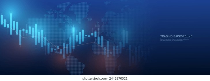 A chart of stock market crypto candlesticks on a dark background. A chart with blue candles. Analysis of investment trading in the field of cryptocurrencies, stocks and forex. Vector EPS 10.