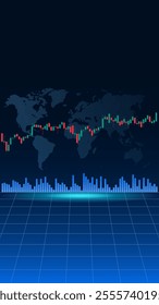 A chart of stock market crypto candlesticks on a dark background. Analysis of investment trading in the field of cryptocurrencies, stocks and forex. Vector illustration