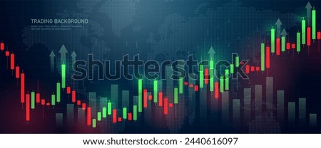 A chart of stock market crypto candlesticks on a dark blue background. A chart with green-red candlesticks. Analysis of investment trading in the field of cryptocurrencies. Vector EPS 10.