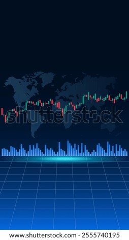 A chart of stock market crypto candlesticks on a dark background. Analysis of investment trading in the field of cryptocurrencies, stocks and forex. Vector illustration