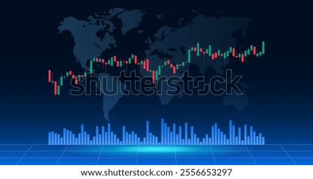 A chart of stock market crypto candlesticks on a dark background. Analysis of investment trading in the field of cryptocurrencies, stocks and forex. Vector illustration