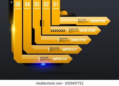 Chart template with five directional stripes in yellow industrial techno style on dark gray background