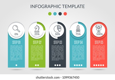 Chart template in modern style. For infographic and presentation. Percentage infographic template five process. Vector illustration
