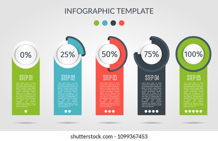 Chart template in modern style. For infographic and presentation. Percentage infographic template five process. Vector illustration