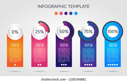 Chart template in modern style. For infographic and presentation. Percentage infographic template five process. Vector illustration