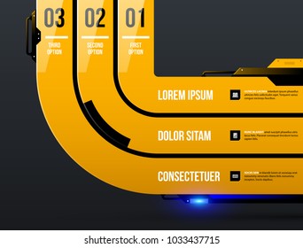 Chart template with three round stripes in yellow industrial techno style on dark gray background