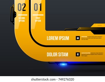 Chart template with two round stripes in yellow industrial techno style on dark gray background