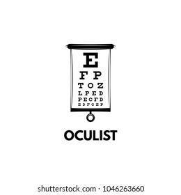 Chart Test table with letters for eye examination. Eye chart test for ophthalmologist doctor. Oculist lettering. Vector illustration.