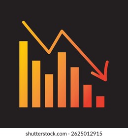 Um gráfico que mostra um declínio. Um gráfico em queda, que cai abruptamente, um crash do mercado.  Ilustração vetorial.