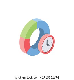 Chart time clock. Vector 3d isometric, color web icon, new flat style. Creative illustration design, isolated graphic idea for infographics.