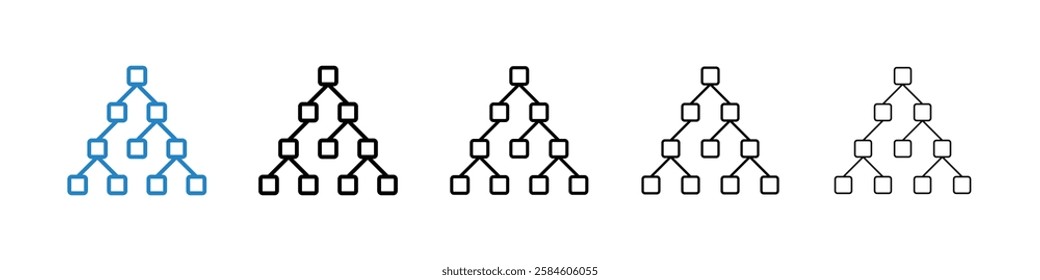 Chart tree icons in five different stroke sizes