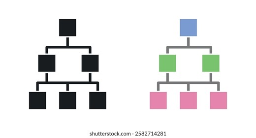 Chart tree icons set vectors black and colored style