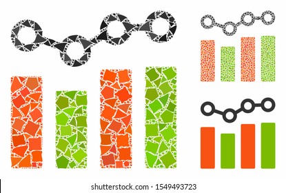 Chart trend composition of bumpy items in different sizes and color tinges, based on chart trend icon. Vector tremulant items are united into composition.