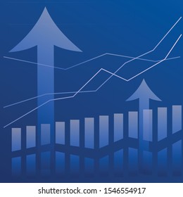 Chart with uptrend line graph and bar chart on blue color background,Abstract financial chart