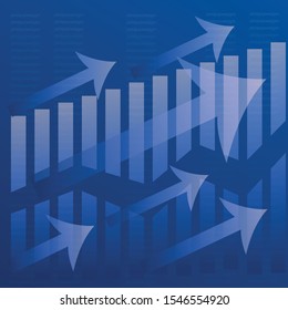 Chart with uptrend line graph and bar chart on blue color background,Abstract financial chart