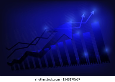 Chart with uptrend line graph and bar chart on blue color background,Abstract financial chart