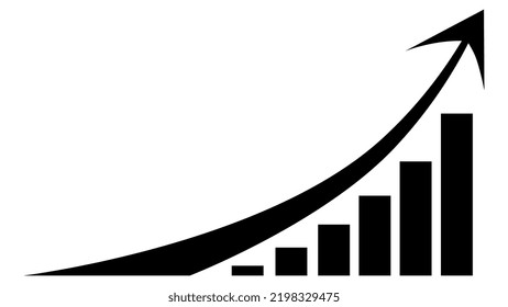 Chart and upward arrow front view silhouette isolated on white background. Vector design element.