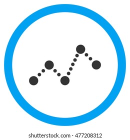 Chart vector bicolor rounded icon. Image style is a flat icon symbol inside a circle, blue and gray colors, white background.