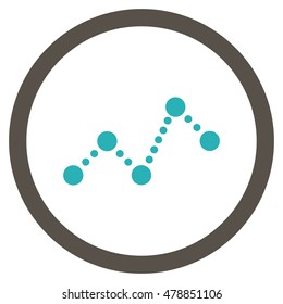 Chart vector bicolor rounded icon. Image style is a flat icon symbol inside a circle, grey and cyan colors, white background.