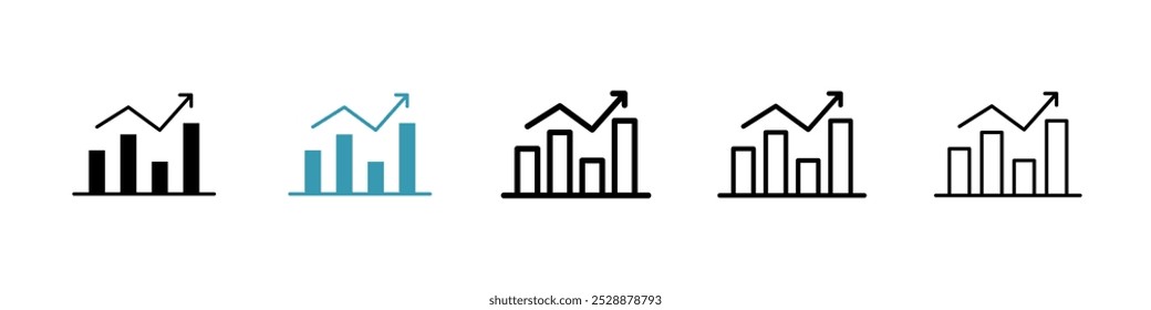 Chart vector icon set in black and blue colors.