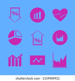 chart vector icons set. with growing graph, graph, statistics and percent down in set