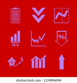 chart vector icons set. with real estate prices growth, down arrow, diagram and percent down in set