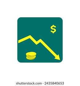 Chart vector logo icon with dollar sign and down arrow.